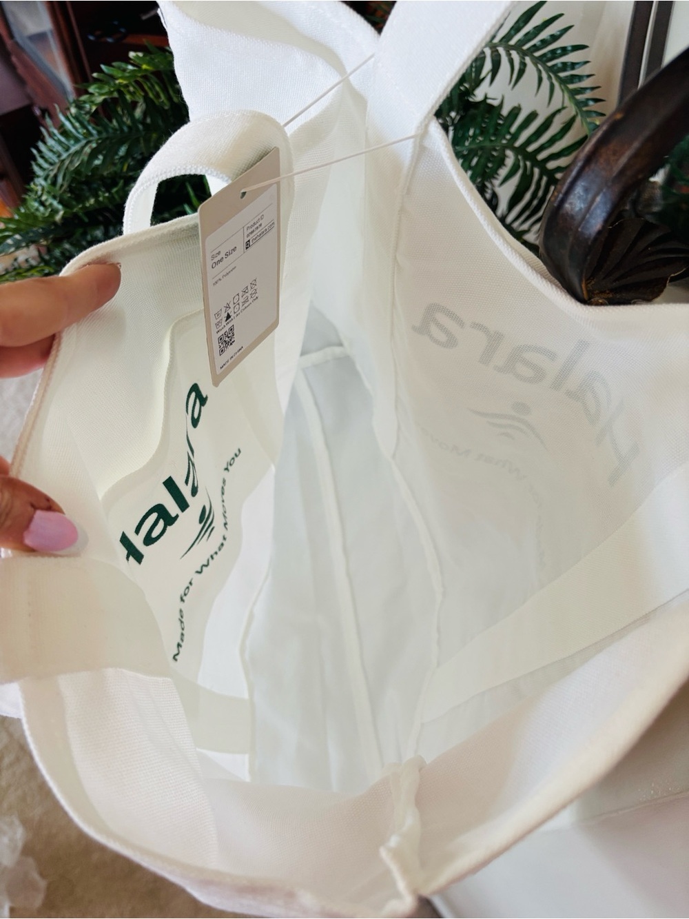 Brand New HALARA White Canvas Tote Green Logo Large Shoulder Bag Gym Casual - Picture 7 of 9